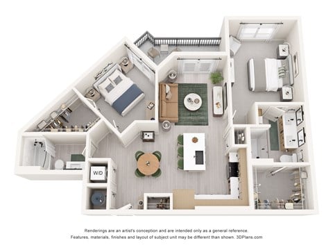 Floor plan for 2 beds, 2 baths, 1093 sqft
